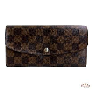 Authentic Louis Vuitton Damier Ebene Canvas Leather Emilie Long Wallet CA0193